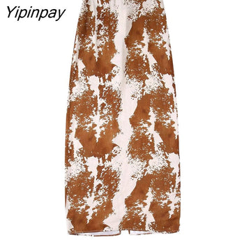 Yipinpay 2023 Ladies Printed Straight Skirts Spring Autumn High Waist Back Split Skirt Female Zipper Midi Pencil Skirt